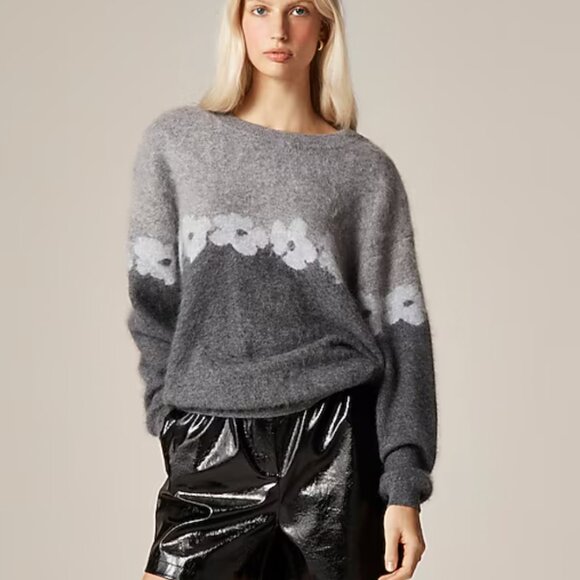 NWT J.Crew Brushed cashmere relaxed crewneck sweater in floral print Sz XXS - Picture 1 of 2